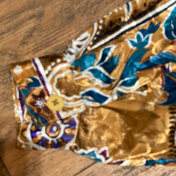 Vintage polyester button up collared shirt long puff sleeve floral design sz14 - Picture 8 of 16